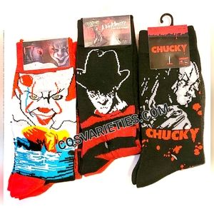 6 Pairs Of Horror Movie Character Socks Bundle. Freddy Krueger - IT - Chucky NWT